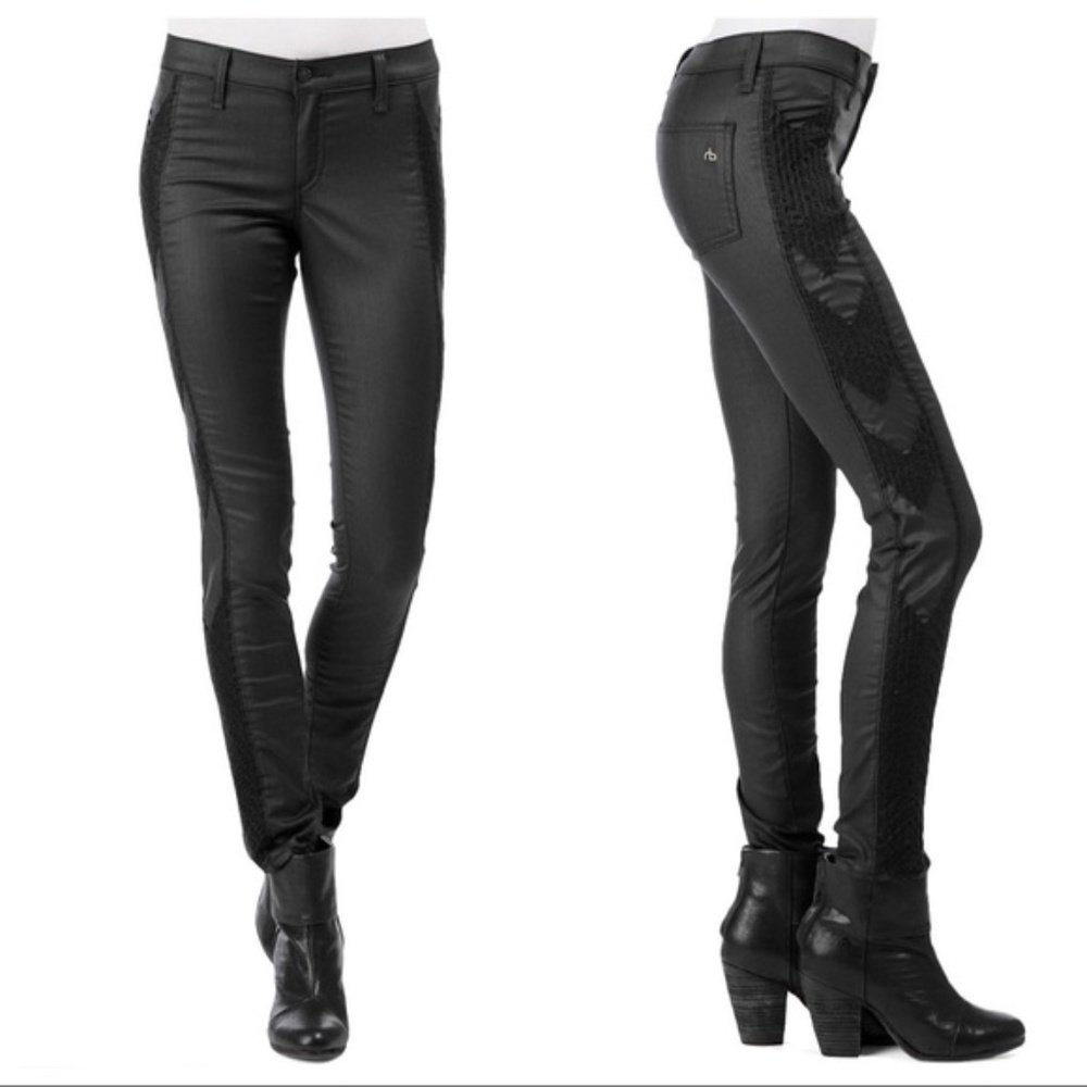 NEW! Rag & Bone Raja Shoreditch Embroidered Black Coated Jeans 27